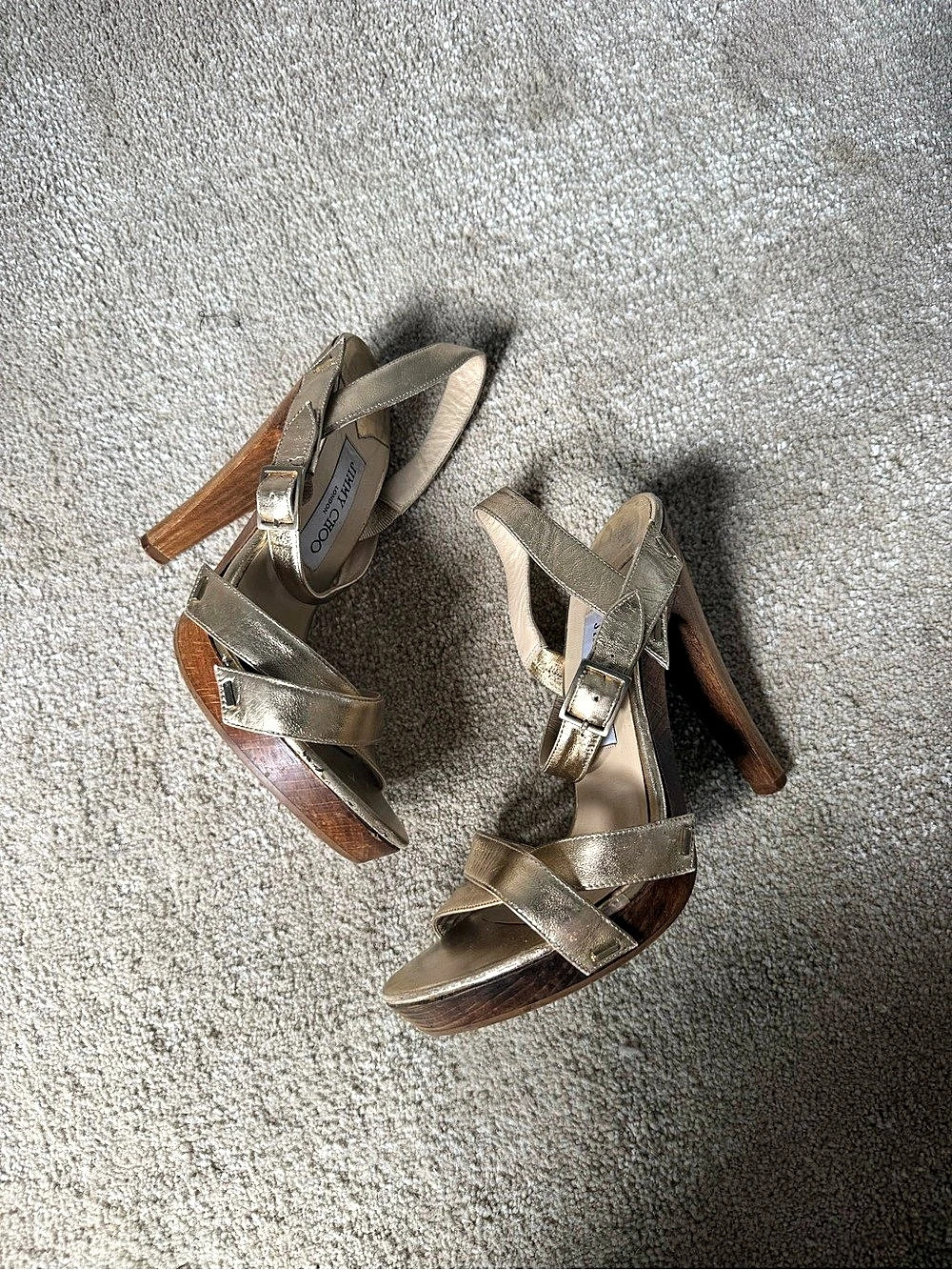 Jimmy Choo Gold Strappy Platform Heels
